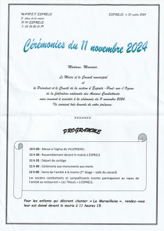 Cérémonies du 11 novembre 2024